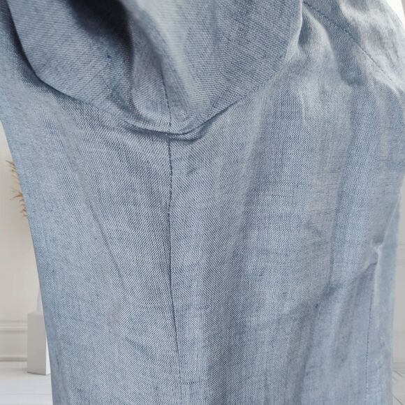 Vintage Sarah Elizabeth Linen Blend Sheath Maxi Dress Size 12 Button Embroidery - Picture 9 of 16